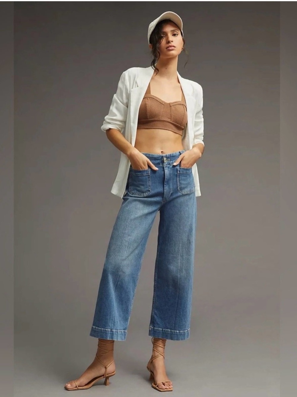 Pilcro Anthropologie The Skipper Wide Leg Crop Jean 30 Patch Pocket Stretch